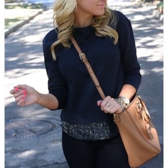 J. Crew Sequin Trim Sweatshirt Navy Blue B7027 Size XS - Picture 3 of 14